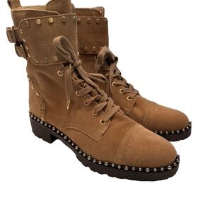 NEW Sam Edelman “Jennifer” Womens  Boots Camel Suede Lace & Zip Up Studs Sz 8